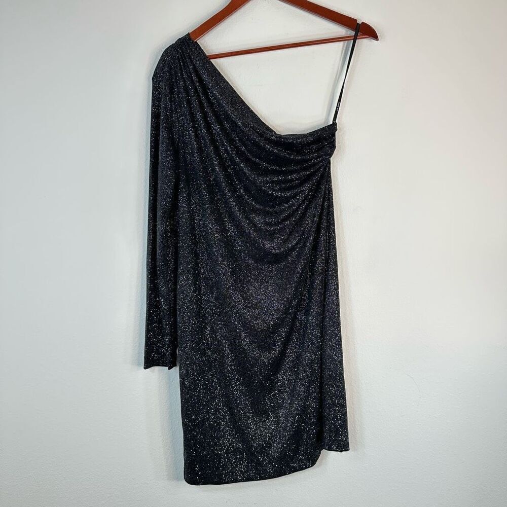 Allen B. By Allen Schwartz Black Sparkly One‎ Shoulder Dress Womens Medium Glam